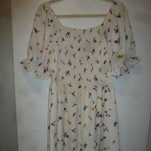 Haute Fox Floral Smocked Mini Dress 3XL Boho Puff Sleeve Open Shoulders